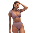 Banded V-Neck Bralette And High Waist Bikini Set For Women Two Pieces Swimsuit 2023 Beach Swimwear Bathing Suits, ibuyxi.com