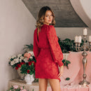 Red Long Sleeve V-neck Mini Dress For Women Sexy Cut Out Back A-line Party Holiday Beach Dress 2023 Summer Sundress, ibuyxi.com