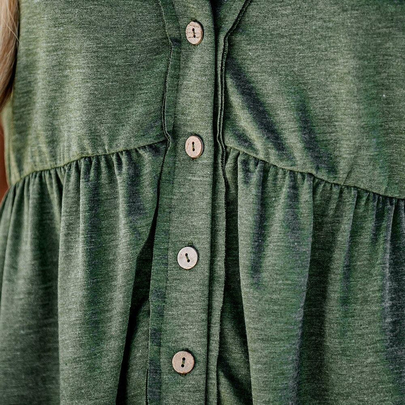 Green V-Neck Button Mini Dress For Women Sexy Short Sleeve Casual Loose Babydoll Dress 2023 Summer Female Sundress, ibuyxi.com