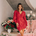 Red Long Sleeve V-neck Mini Dress For Women Sexy Cut Out Back A-line Party Holiday Beach Dress 2023 Summer Sundress, ibuyxi.com