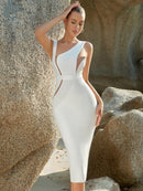 Elegant White Backless Midi Bodycon Dress, ibuyxi.com