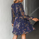 MISS PETAL V-neck Chiffon A-Line Mini Dress Woman Navy Floral Sexy Long Sleeve Party Dress 2023 Spring Autumn Female Sundress, ibuyxi.com
