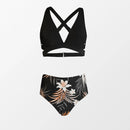 Cutout Cross Back & Floral Print High Waist Bikini Set For Women V-neck Two Pieces Swimsuit 2023 Beach Swimwear Bathing Suits, ibuyxi.com