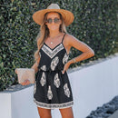 Ornate Print Cami Romper For Women Sexy V-neck Sleeveless Short Playsuit One-piece 2023 Summer Bodysuit Jumpsuit Overalls, ibuyxi.com