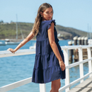 Ruffled Mini Babydoll Mini Dress For Women Navy Blue Sexy O-neck Cap Sleeve Holiday Beach Loose Dress 2023 Summer Female Dress, ibuyxi.com
