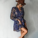 MISS PETAL V-neck Chiffon A-Line Mini Dress Woman Navy Floral Sexy Long Sleeve Party Dress 2023 Spring Autumn Female Sundress, ibuyxi.com