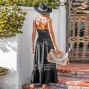 Black Lace Trim Maxi Dress For Women Sexy V-neck Spaghetti Straps Long A-line Holiday Beach Dress 2023 Summer Sundress, ibuyxi.com