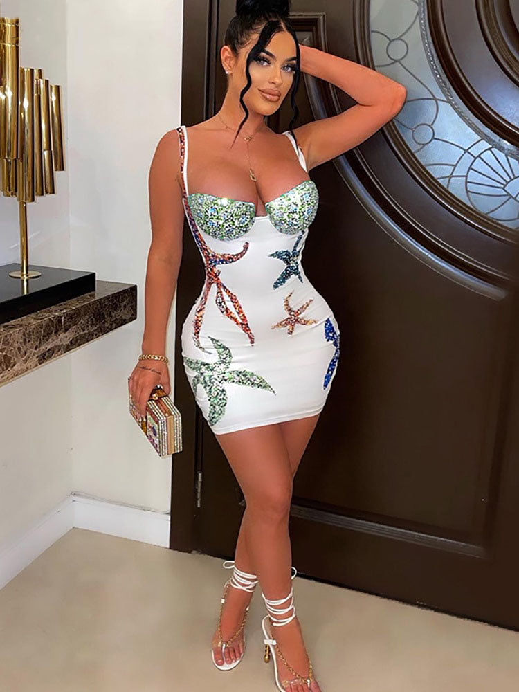 Starfish Print Backless Clubwear Dress - view 3