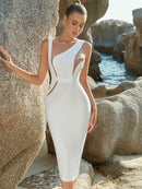Elegant White Backless Midi Bodycon Dress, ibuyxi.com