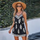 Ornate Print Cami Romper For Women Sexy V-neck Sleeveless Short Playsuit One-piece 2023 Summer Bodysuit Jumpsuit Overalls, ibuyxi.com