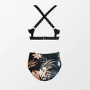 Cutout Cross Back & Floral Print High Waist Bikini Set For Women V-neck Two Pieces Swimsuit 2023 Beach Swimwear Bathing Suits, ibuyxi.com