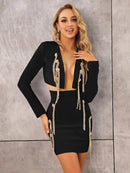 Open Front Jacket Two Pieces Chain Bodycon Midi Dress, ibuyxi.com