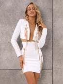 Open Front Jacket Two Pieces Chain Bodycon Midi Dress, ibuyxi.com