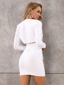 Open Front Jacket Two Pieces Chain Bodycon Midi Dress, ibuyxi.com