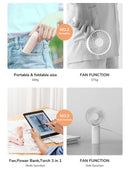 Portable Fan Mini Handheld Fan USB 4800mAh Recharge Hand Held Small Pocket Fan with Power Bank Flashlight Feature, ibuyxi.com
