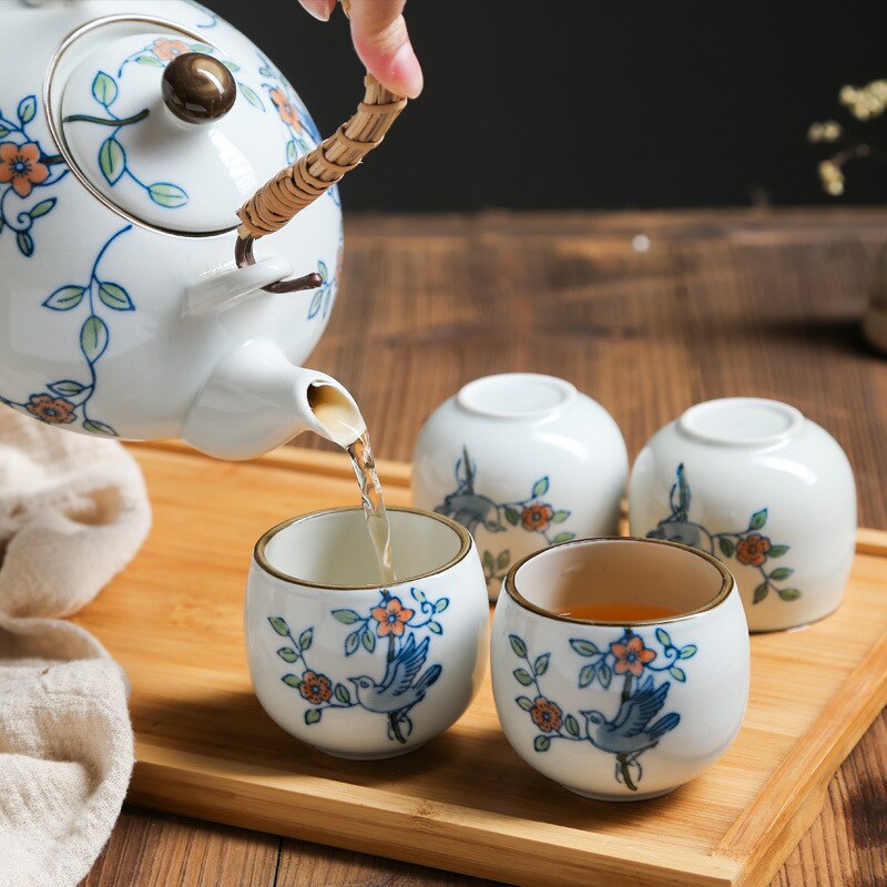 Exquisite White Flower and Bird Porcelain Tea Set, ibuyxi.com
