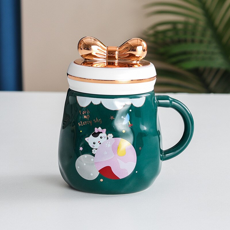 Creative Golden Bow Mug Ceramic Cup with Cover - view 2