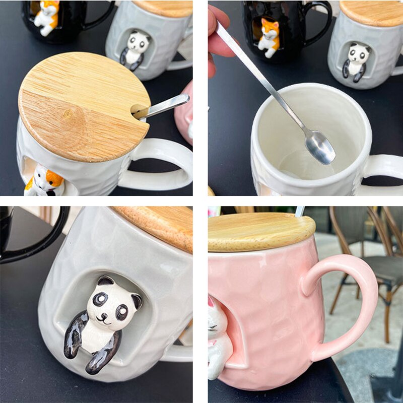 Animal Personality 3D Ceramic Spoon Lid Mug, ibuyxi.com