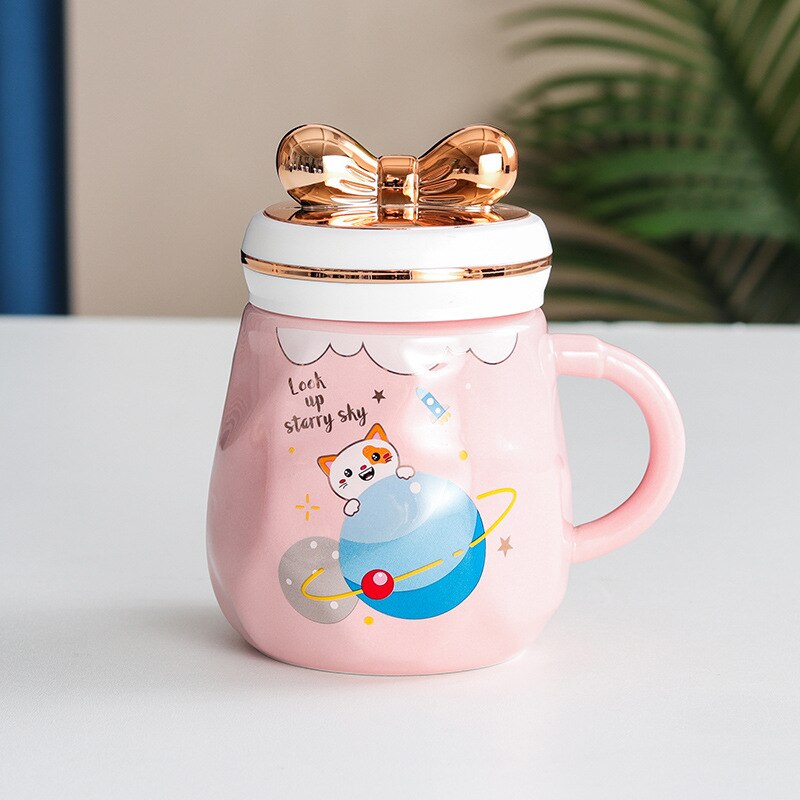 Creative Golden Bow Mug Ceramic Cup with Cover - view 3