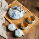 Exquisite White Flower and Bird Porcelain Tea Set, ibuyxi.com