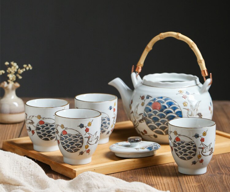 Elegant and White Porcelain Crane Teapot and Cups, ibuyxi.com