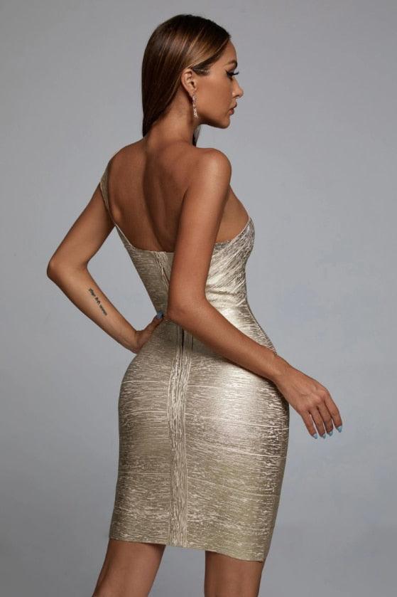 One Shoulder Foiling Print Rayon Bandage Dress - view 5