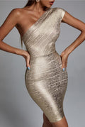 One Shoulder Foiling Print Rayon Bandage Dress - view 2