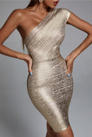 One Shoulder Foiling Print Rayon Bandage Dress - view 2