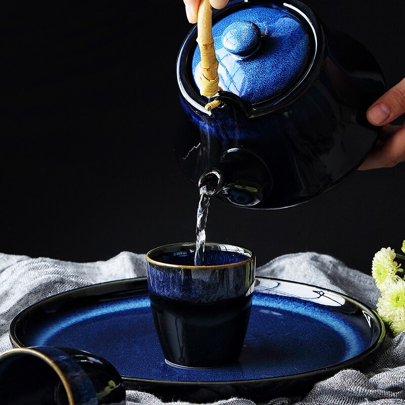 Sophisticated and Stylish Blue Cat Eye Design Tea Set, ibuyxi.com