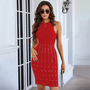 Red Black Studded Mini Bodycon Dress, ibuyxi.com