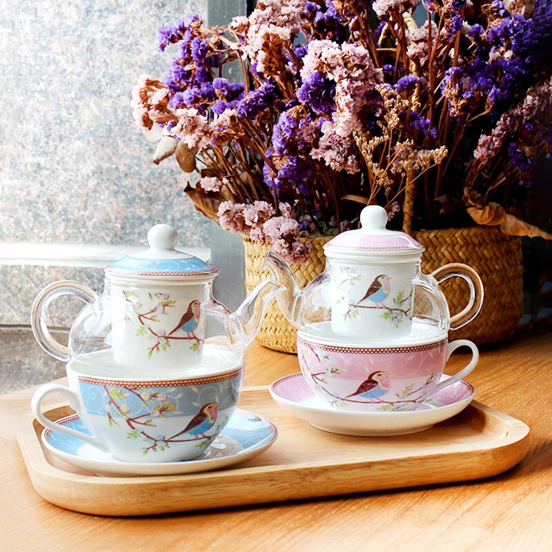 Rose Blue Birds and Flowers Design Tea Set