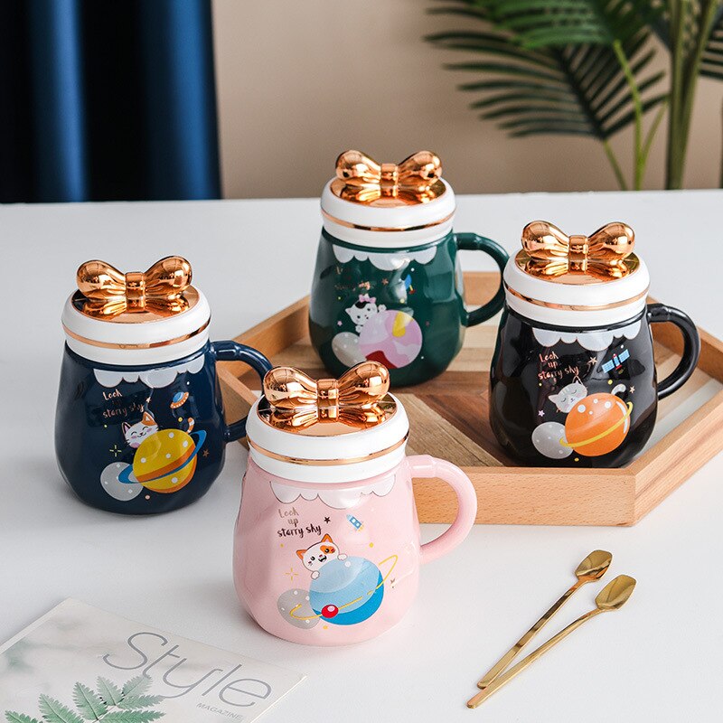 Creative Golden Bow Mug Ceramic Cup with Cover - view 6