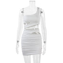 Hollow Out One Shoulder Sleeveless Crop Top Mini Dress, ibuyxi.com