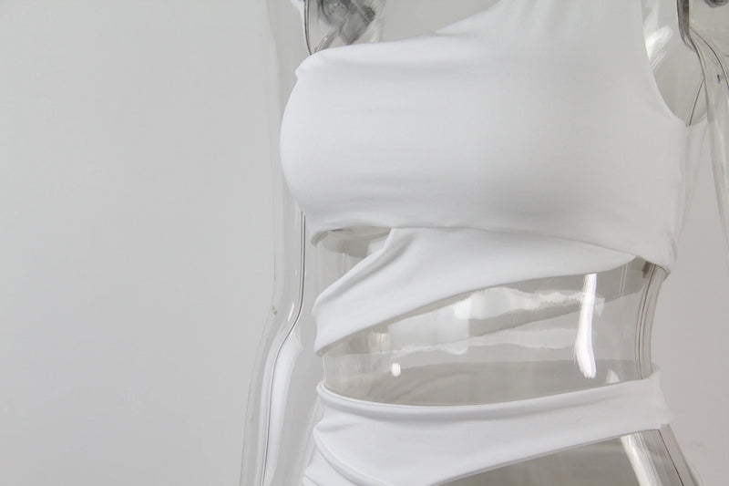 Hollow Out One Shoulder Sleeveless Crop Top Mini Dress, ibuyxi.com