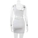 Hollow Out One Shoulder Sleeveless Crop Top Mini Dress, ibuyxi.com