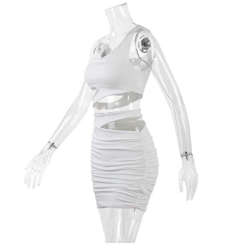 Hollow Out One Shoulder Sleeveless Crop Top Mini Dress, ibuyxi.com