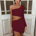 One Shoulder Fashion Fall Ruched Dress, ibuyxi.com