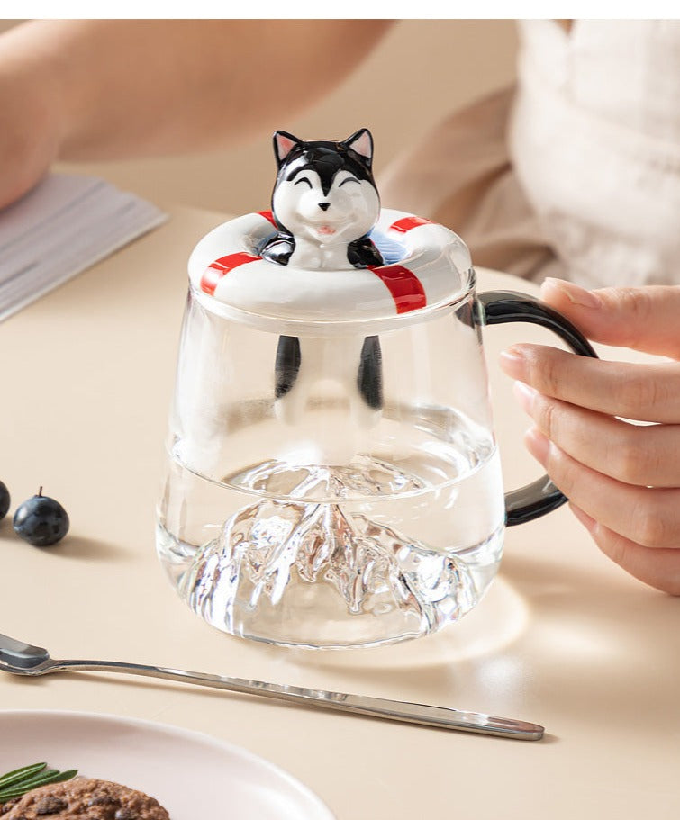 Unique 3D Dog Glass Mug Spoon Lid Gift, ibuyxi.com