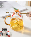 Unique 3D Dog Glass Mug Spoon Lid Gift, ibuyxi.com