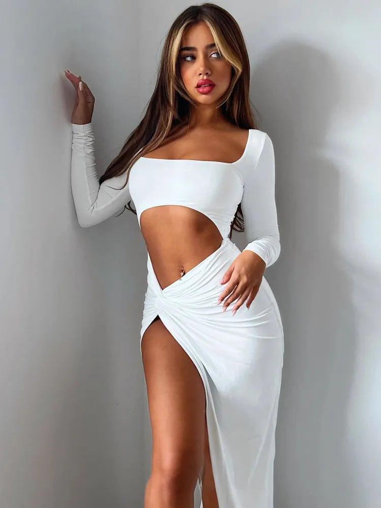 Hollow Out Long Sleeve Maxi Dress