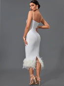  White Feather Bandage Midi Bodycon Dress, ibuyxi.com