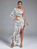 Floral Print Luxury One Shoulder Long Outfit, ibuyxi.com