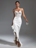 White Lace Ruffle Long Bandage Dress, ibuyxi.com