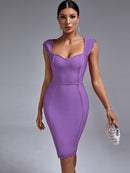 Lilac Purple Bodycon Elegant Scalloped Dress, ibuyxi.com