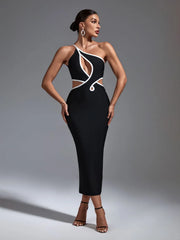 Elegant Black Cut Out Midi Bodycon Outfit, ibuyxi.com