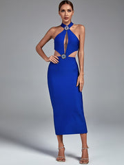 Blue Crystal Cut Out Bandage Outfit Runway - view 2