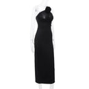 Black Floral Applique Maxi Dress With Sleeveless Design - view 8