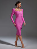 Pink Long Sleeve Midi Bandage Dress, ibuyxi.com