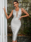 Mesh Gold Silver and Blue Midi Bodycon Dress, ibuyxi.com