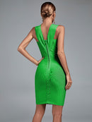 Green Bodycon Dress with Deep V Neck, ibuyxi.com